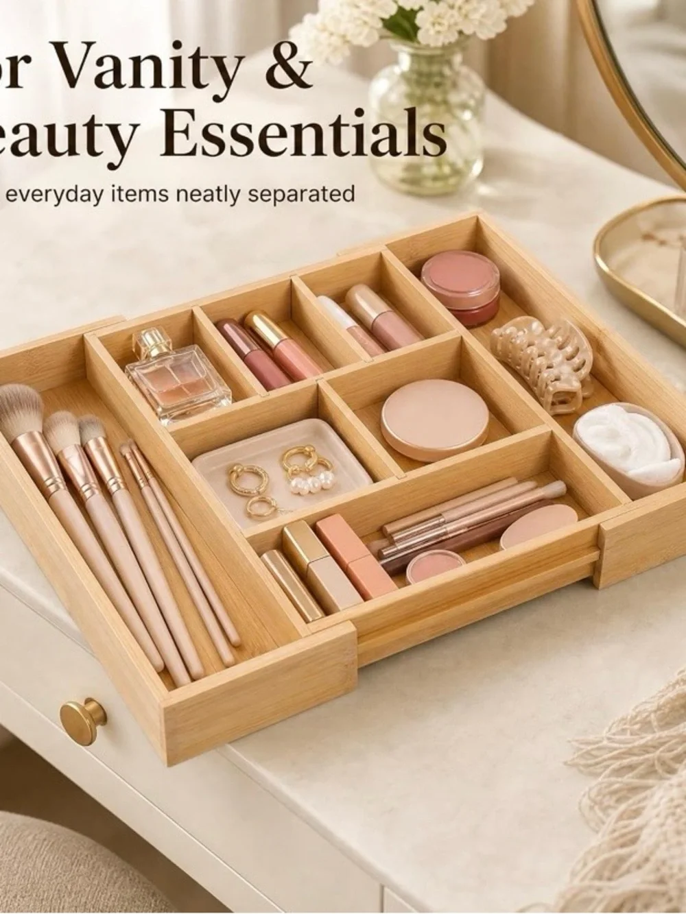 Bamboo Desk Organizer Tray - Natural Bamboo Storage